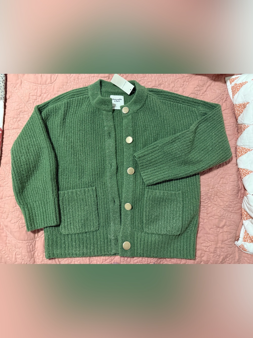 Abercrombie & Fitch Olive Green Ribbed Button-Front Cardigan